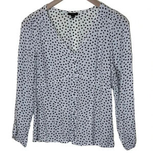 Talbots Size 10 Petite Blouse Navy Long Sleeve Polka Dot Top Shirt Office
